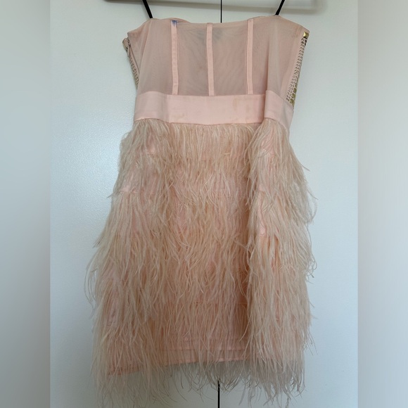 Bebe gold and peach sequin and feather dress - Picture 6 of 6